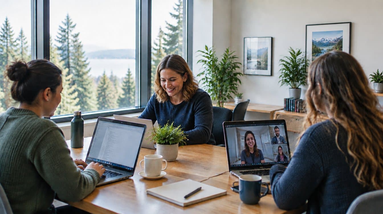 A team working in a modern office connected by SilverStar business fiber internet